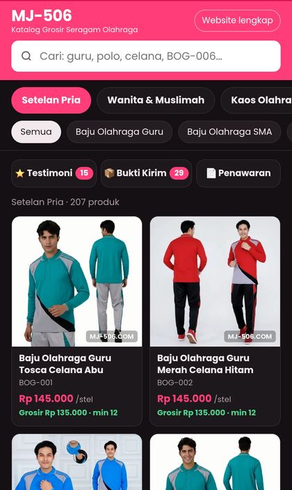 Katalog HP MJ-506: daftar setelan olahraga dengan harga satuan dan harga grosir